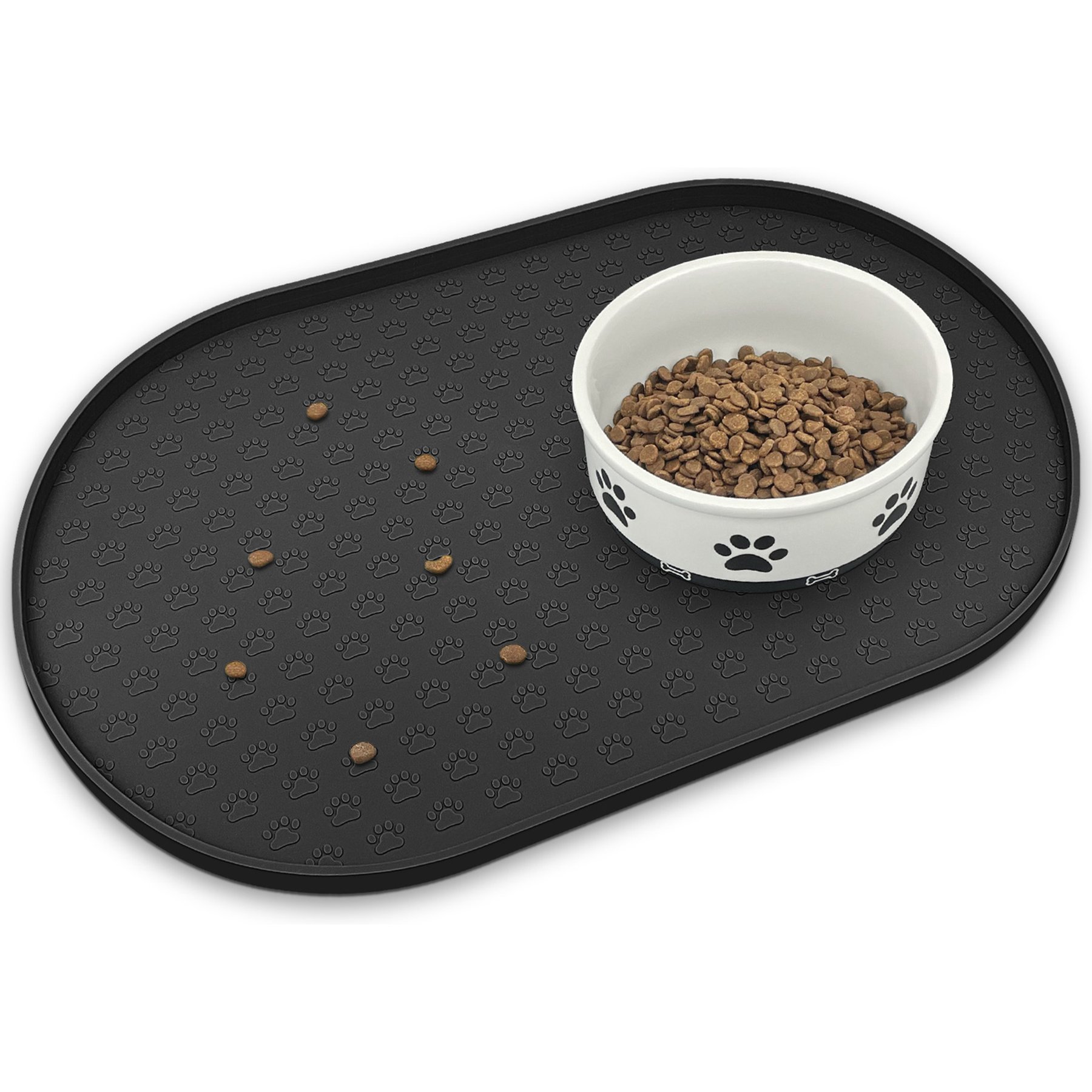 Ptlom Silicone Waterproof, High-Lips Feeding Dog & Cat Placemat, Black, 23.5 x 15.7-in