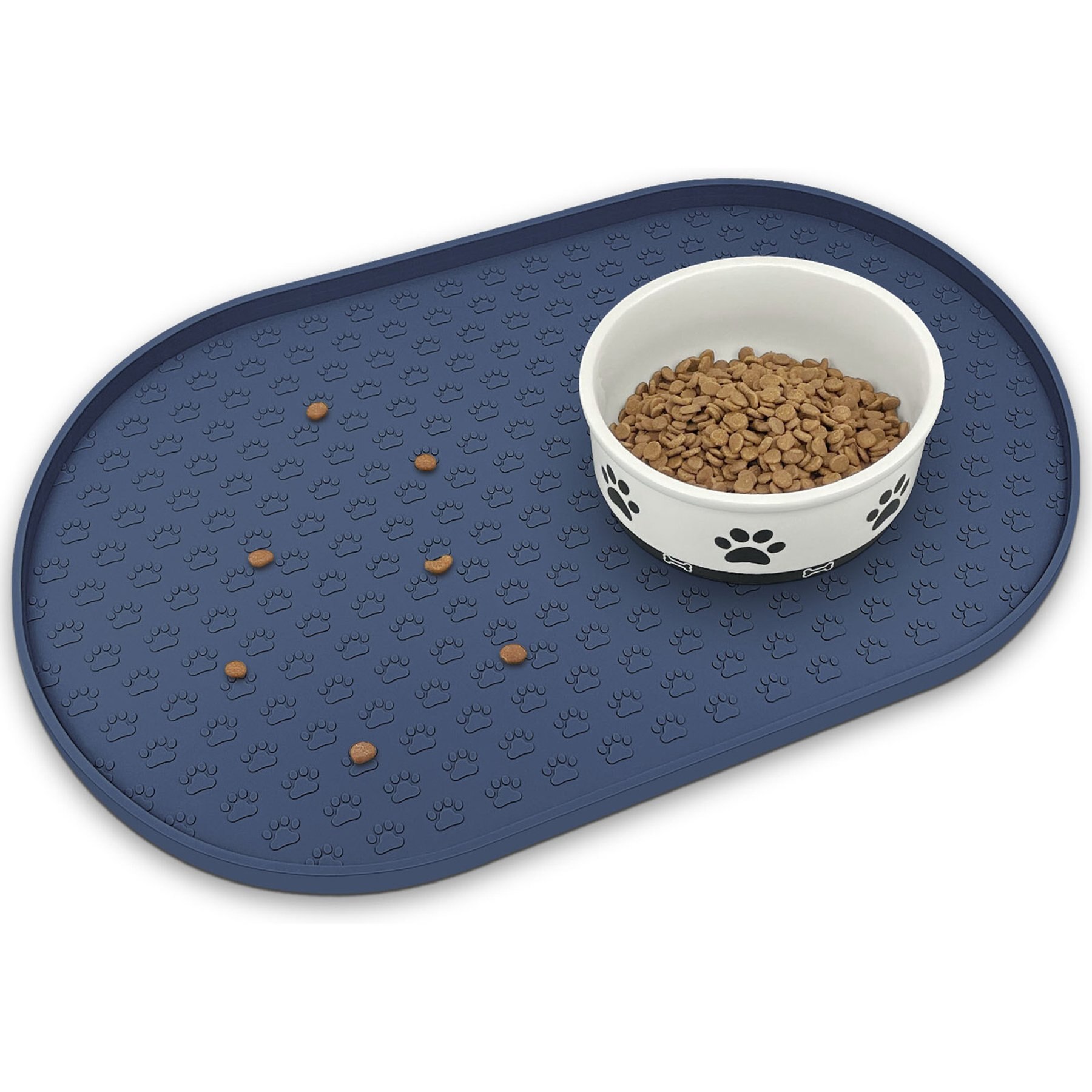 Ptlom Silicone Waterproof, High-Lips Feeding Dog & Cat Placemat, Navy Blue, 18.8 x 11.8-in