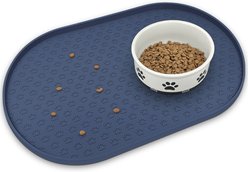 Ptlom Silicone Waterproof, High-Lips Feeding Dog & Cat Placemat, Navy Blue, 23.5 x 15.7-in