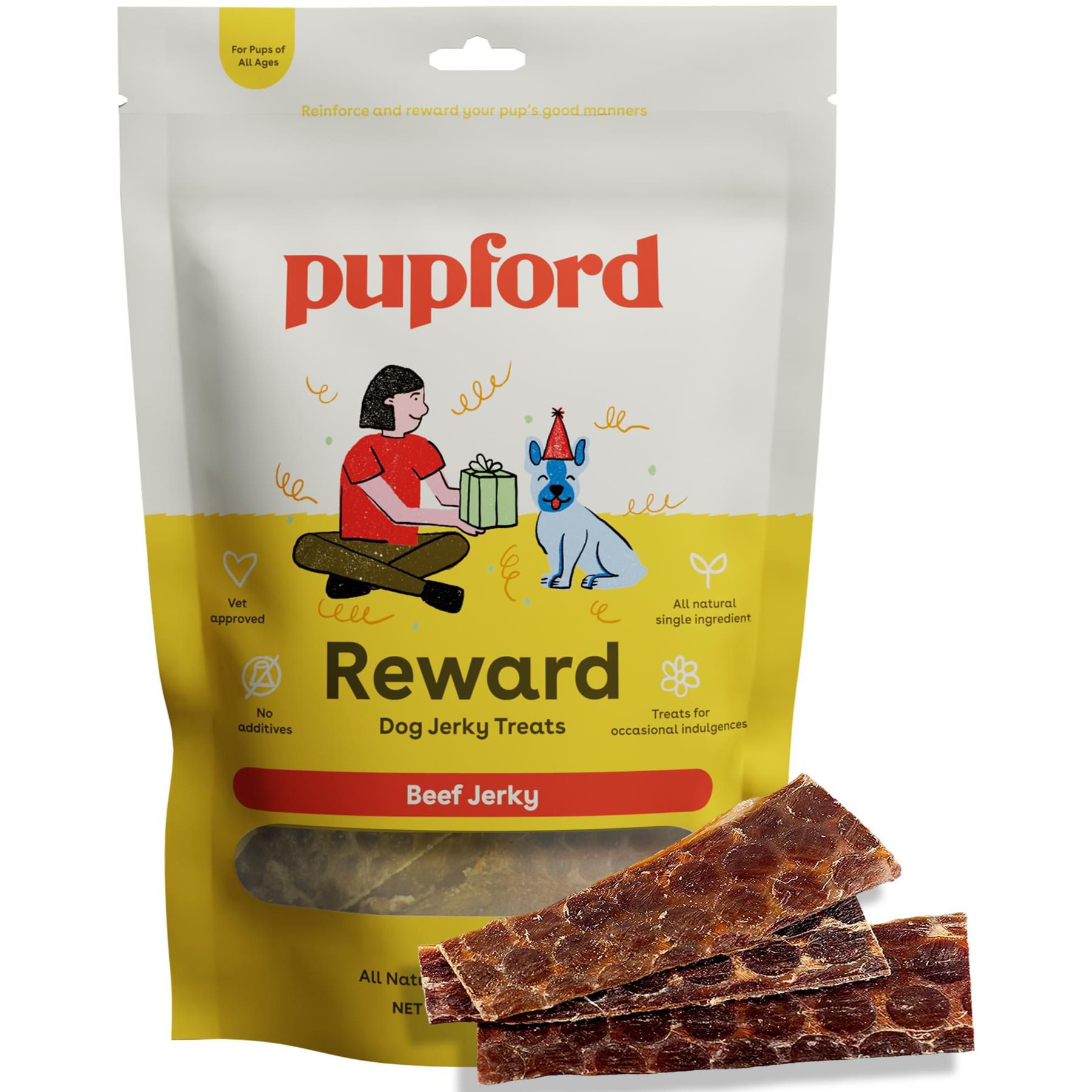 Pupford Beef High-Protein Jerky Dog Treats, 8-oz bag
