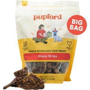 Pupford Steak Strips Beef Limited Ingredient Jerky Dog Treats, 10-oz bag