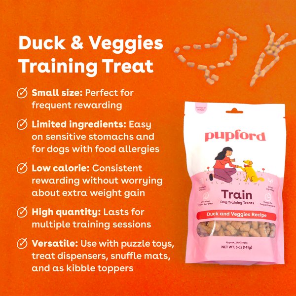 Show full view: Pupford Train Duck & Veggies Natural Freeze-Dried Dog Treats, 5-oz pouch slide 3 of 10