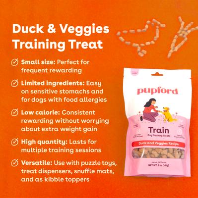 Show full view: Pupford Train Duck & Veggies Natural Freeze-Dried Dog Treats, 5-oz pouch slide 3 of 10