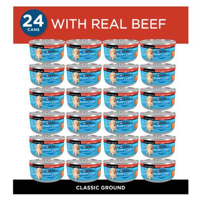 Show full view: Puppy Chow Classic Ground Beef Pate Wet Puppy Food, 5.5-oz can, case of 24 slide 3 of 11