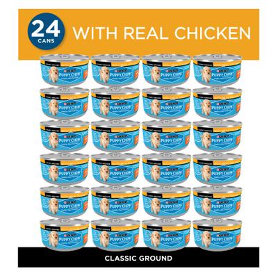 Show full view: Puppy Chow Classic Ground Chicken Pate Wet Puppy Food, 5.5-oz can, case of 24 slide 3 of 11