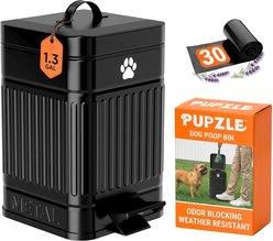 Pupzle Small Poop Bin Dog Waste Trash Can with Lid & Lavender Scented Bags, 1.3-gal, 30 Bags