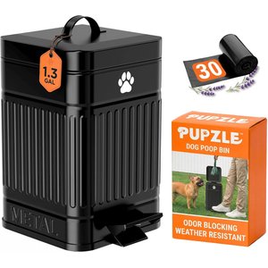 Pupzle Small Poop Bin Dog Waste Trash Can with Lid & Lavender Scented Bags, 1.3-gal, 30 Bags