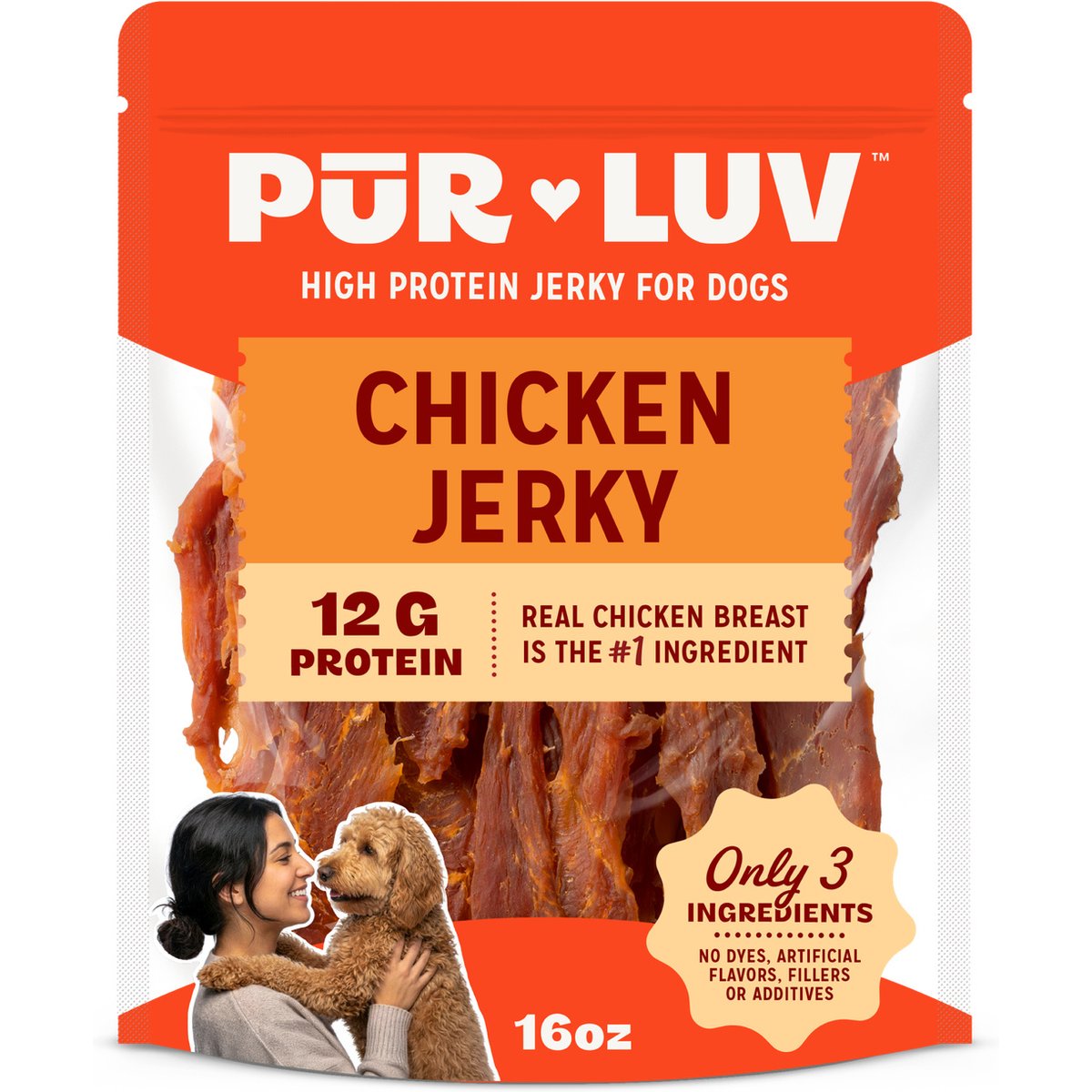Pur Luv Whole Muscle Chicken Jerky Dog Treats, 16-oz pouch