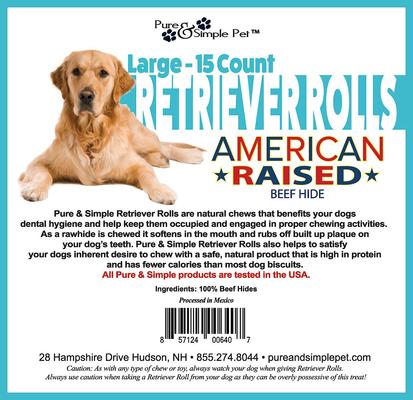 Show full view: Pure & Simple Pet 8" Rawhide Retriever Roll Dog Treat, Large, 15 count slide 4 of 7