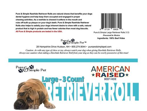 Show full view: Pure & Simple Pet 8" Rawhide Retriever Roll Dog Treat, Large, 3 count slide 4 of 7