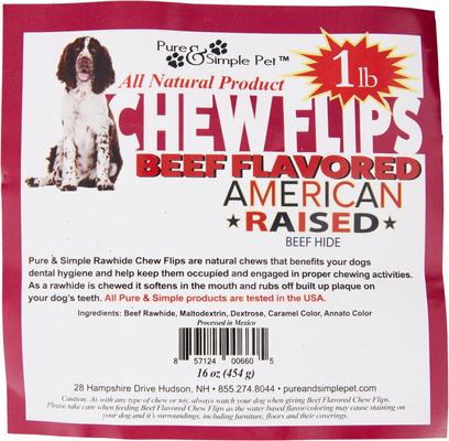 Show full view: Pure & Simple Pet Beef Flavored Rawhide Chew Flips Dog Treat, 1-lb bag slide 4 of 8