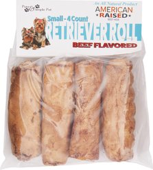 Pure & Simple Pet Beef Flavored Rawhide Retriever Roll Dog Treat, Small, 4 count