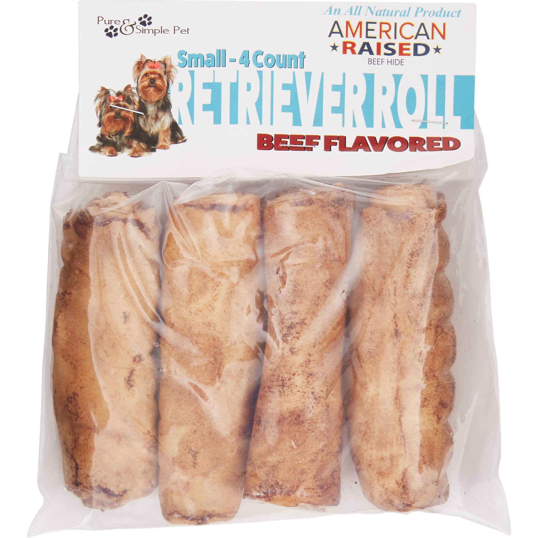 Pure & Simple Pet Beef Flavored Rawhide Retriever Roll Dog Treat, Small, 4 count