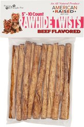 Pure & Simple Pet Beef Flavored Rawhide Twist Dog Treat, 5-in, 10 count