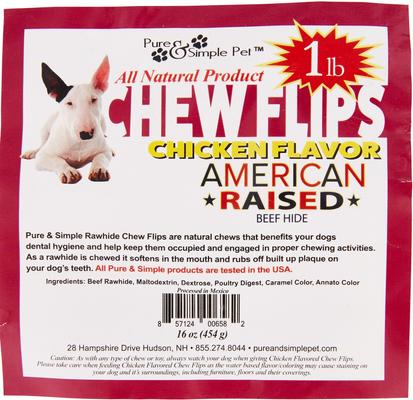 Show full view: Pure & Simple Pet Chicken Flavored Rawhide Chew Flips Dog Treat, 1-lb bag slide 4 of 8