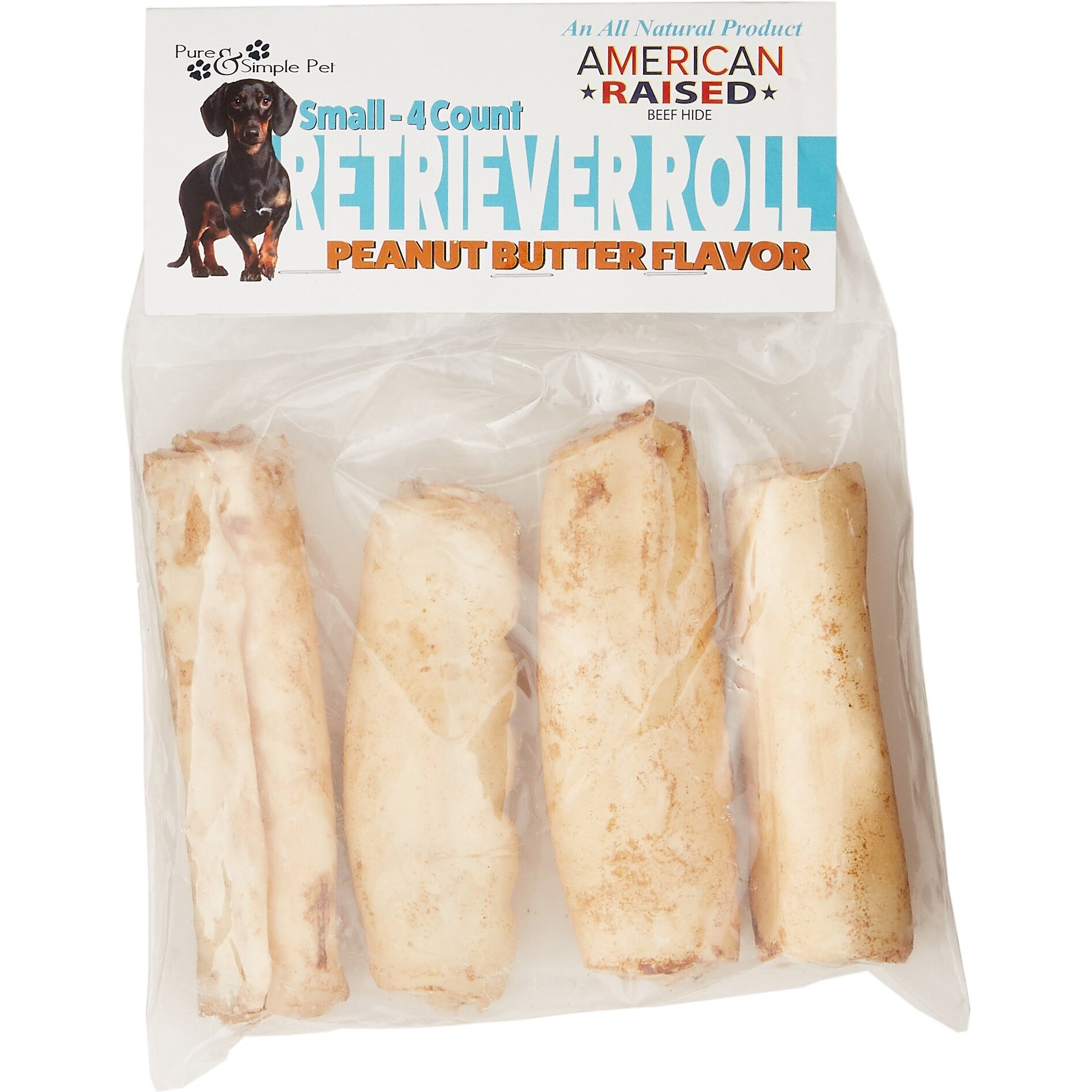 Pure & Simple Pet Peanut Butter Flavored Rawhide Retriever Roll Dog Treat, Small, 4 count