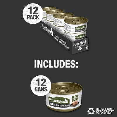 Show full view: PureBites 100% Pure Chicken & Beef Pate Cat Food Toppings, 2.5-oz can, 12 count slide 7 of 10