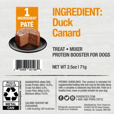 Show full view: PureBites 100% Pure Duck Paté Dog Food Toppings, 2.5-oz can, 12 count slide 3 of 10
