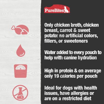 Show full view: PureBites Broth Chicken & Vegetables Dog Food Topping, 2-oz bag, 18 count slide 6 of 9