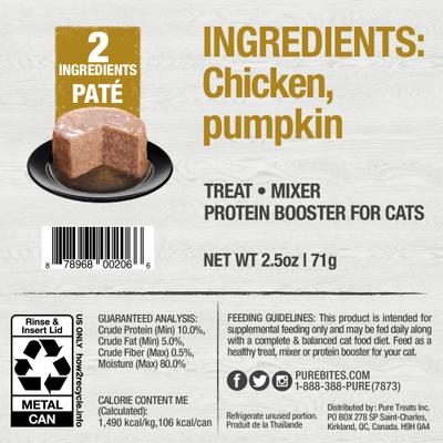 Show full view: PureBites Cat Pates Chicken & Pumpkin Food Topping, 2.5-oz can, 12 count slide 3 of 10