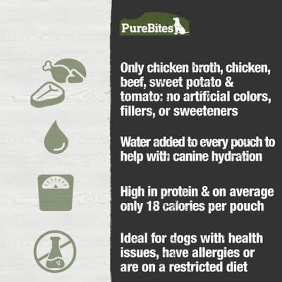 Show full view: PureBites Dog Broths Chicken & Beef Food Topping, 2-oz bag, 18 count slide 6 of 9