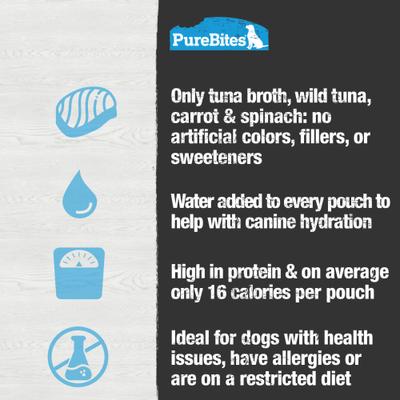 Show full view: PureBites Dog Broths Tuna & Vegetables Food Topping, 2-oz bag, 18 count slide 6 of 10