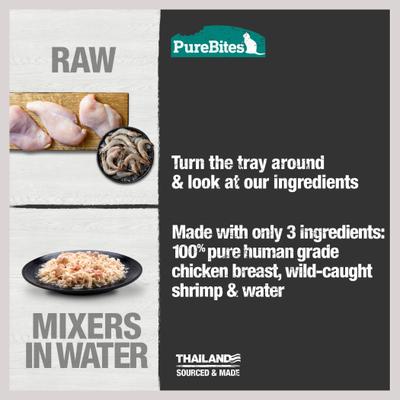 Show full view: PureBites Mixers 100% Chicken Breast & Wild Ocean Shrimp Variety Pack Cat Food Trays, 1.76-oz, case of 12 slide 5 of 11