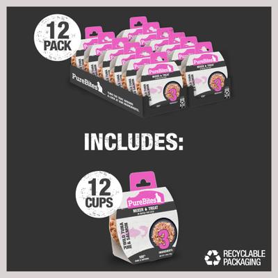 Show full view: PureBites Mixers 100% Wild Skipjack Tuna & Alaskan Salmon in Water Cat Food Topping, 1.76-oz tray, case of 12 slide 8 of 11