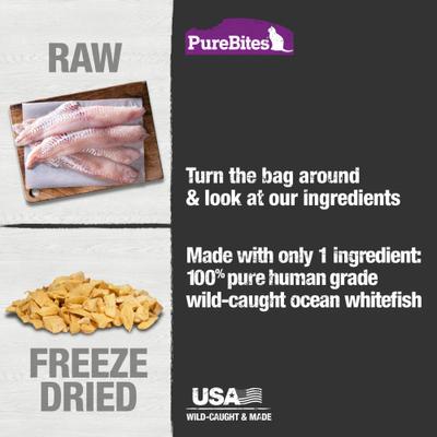 Show full view: PureBites Ocean Whitefish Freeze-Dried Raw Cat Treats, 0.7-oz bag slide 5 of 10