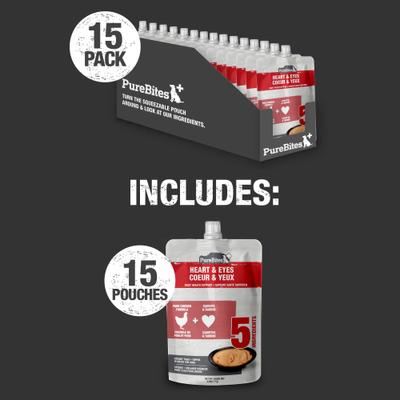 Show full view: PureBites Plus Squeezables- Heart & Eyes Dog Food Toppings, 2.5-oz tube, 15 count slide 7 of 9