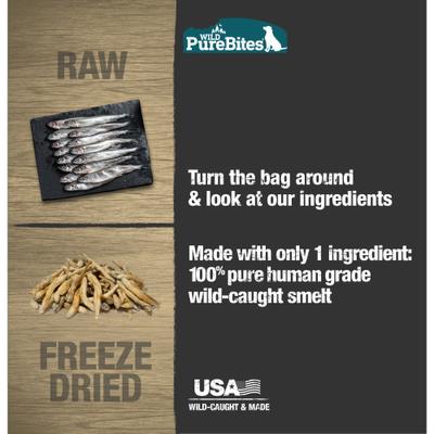 Show full view: PureBites Wild limited ingredient Freeze-Dried Smelt Dog Treats, 2.1-oz bag slide 4 of 9