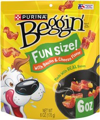 Purina Beggin' Fun Size Bacon & Cheese Flavored Dog Treats, 6-oz pouch
