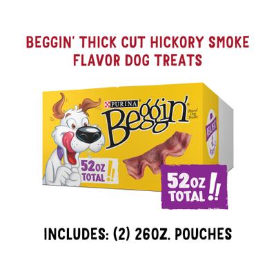 Show full view: Purina Beggin' Strips Real Meat Thick Cut Hickory Smoke Flavored Dog Treats, 26-oz pouch, case of 2 slide 3 of 10