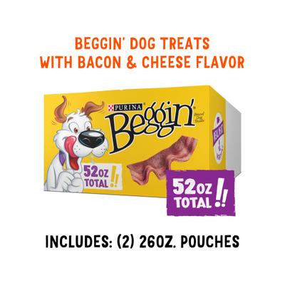 Show full view: Purina Beggin' Strips Real Meat with Bacon & Cheese Flavored Training Dog Treats, 26-oz pouch, case of 2 slide 3 of 10