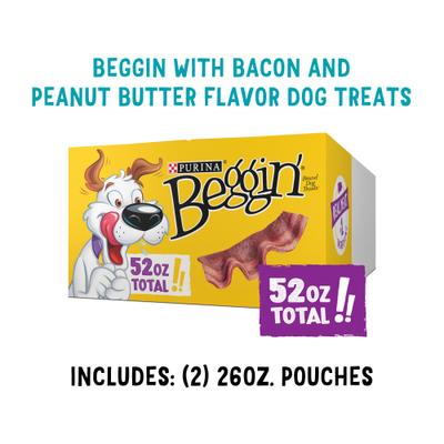Show full view: Purina Beggin' Strips Real Meat with Bacon & Peanut Butter Flavored Dog Treats, 26-oz pouch, case of 2 slide 3 of 10