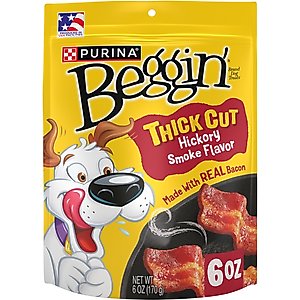 Purina Beggin' Strips with Real Meat Thick Cut Hickory Smoke Flavor Jerky Dog Treats, 6-oz pouch