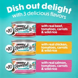Purina Beneful IncrediBites Adult Variety Pack Chicken Beef & Salmon Small Breed Wet Dog Food, 3-oz can, case of 30
