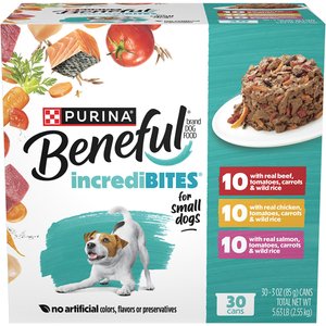 Purina Beneful IncrediBites Adult Variety Pack Chicken Beef & Salmon Small Breed Wet Dog Food, 3-oz can, case of 30