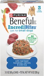 Purina Beneful IncrediBites with Real Beef, Carrots, Wild Rice & Gravy Small Breed Wet Dog Food, 3-oz, case of 24