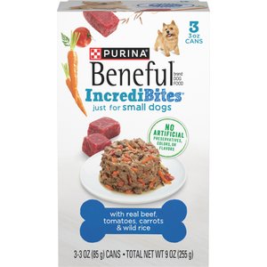 Purina Beneful IncrediBites with Real Beef, Carrots, Wild Rice & Gravy Small Breed Wet Dog Food, 3-oz, case of 24