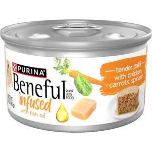 Purina Beneful Infused Pate with Real Chicken, Carrots & Spinach Wet Dog Food, 3-oz can, case of 12