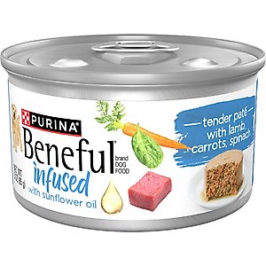 Purina Beneful Infused Pate with Real Lamb, Carrots & Spinach Wet Dog Food, 3-oz can, case of 12