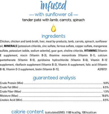 Show full view: Purina Beneful Infused Pate with Real Lamb, Carrots & Spinach Wet Dog Food, 3-oz can, case of 12 slide 7 of 10