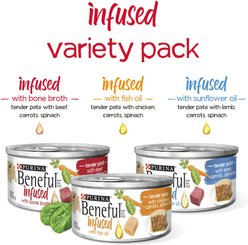 Purina Beneful Infused Pate with Real Lamb, Chicken, Beef Variety Pack Wet Dog Food, 3-oz can, case of 24 slide 2 of 8