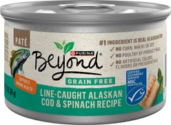 Purina Beyond Grain-Free Pate Alaskan Cod & Spinach Recipe Canned Cat Food, 3-oz, case of 12