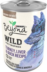 Purina Beyond Wild Prey-Inspired Grain-Free High Protein Turkey, Liver & Duck Pate Recipe Canned Dog Food, 13-oz, case of 12