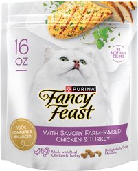 Purina Fancy Feast with Savory Chicken & Turkey Dry Cat Food, 16-oz bag, pack of 4