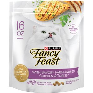 Purina Fancy Feast with Savory Chicken & Turkey Dry Cat Food, 16-oz bag, pack of 4