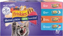 Purina Friskies Seafood & Chicken Pate Favorites Variety Pack Wet Cat Food, 5.5-oz can, case of 40