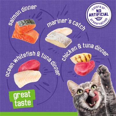 Show full view: Purina Friskies Seafood & Chicken Pate Favorites Variety Pack Wet Cat Food, 5.5-oz can, case of 48 slide 5 of 13